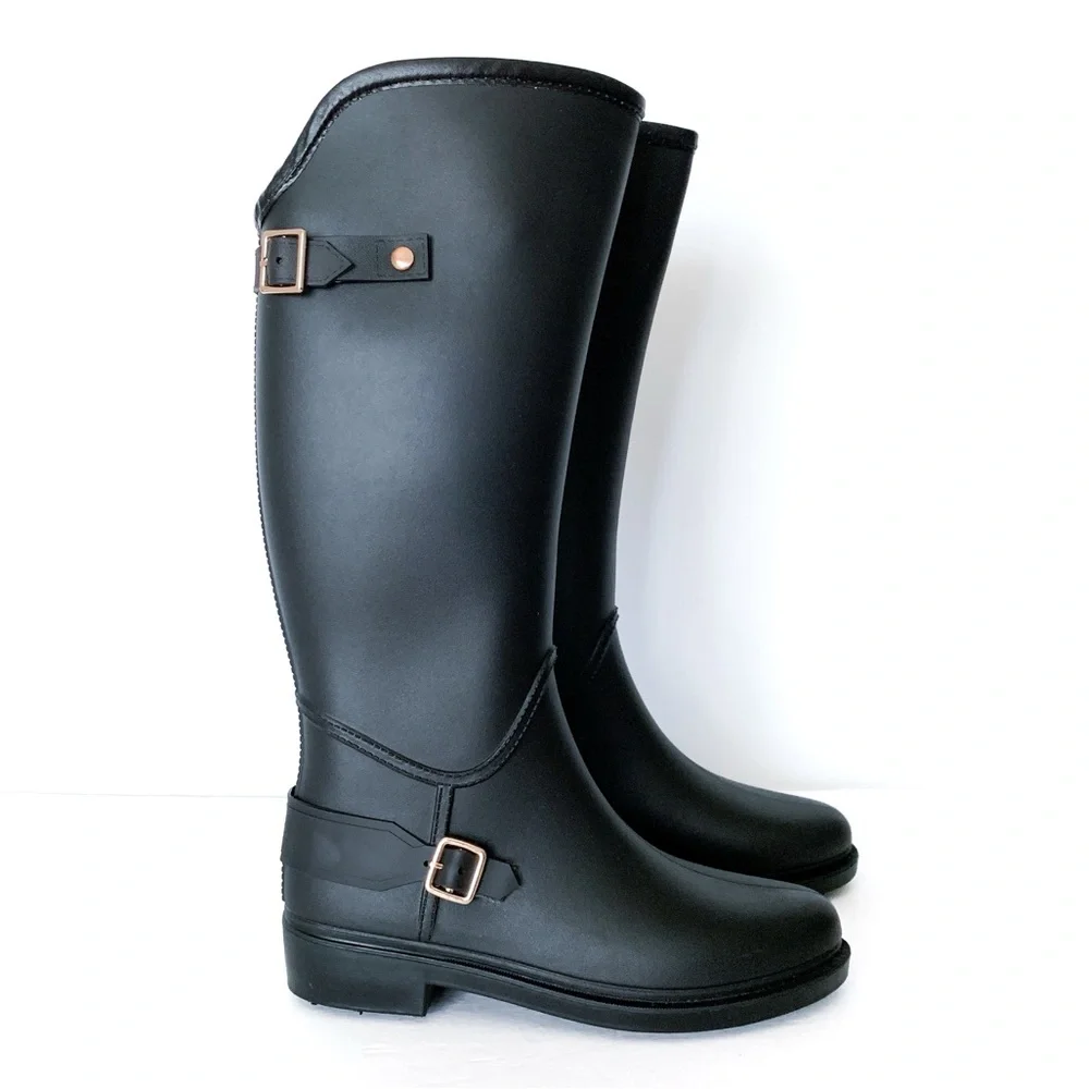 Steve Madden Rainfall Tall Black Rubber Boots Size 7 - Picture 1 of 13